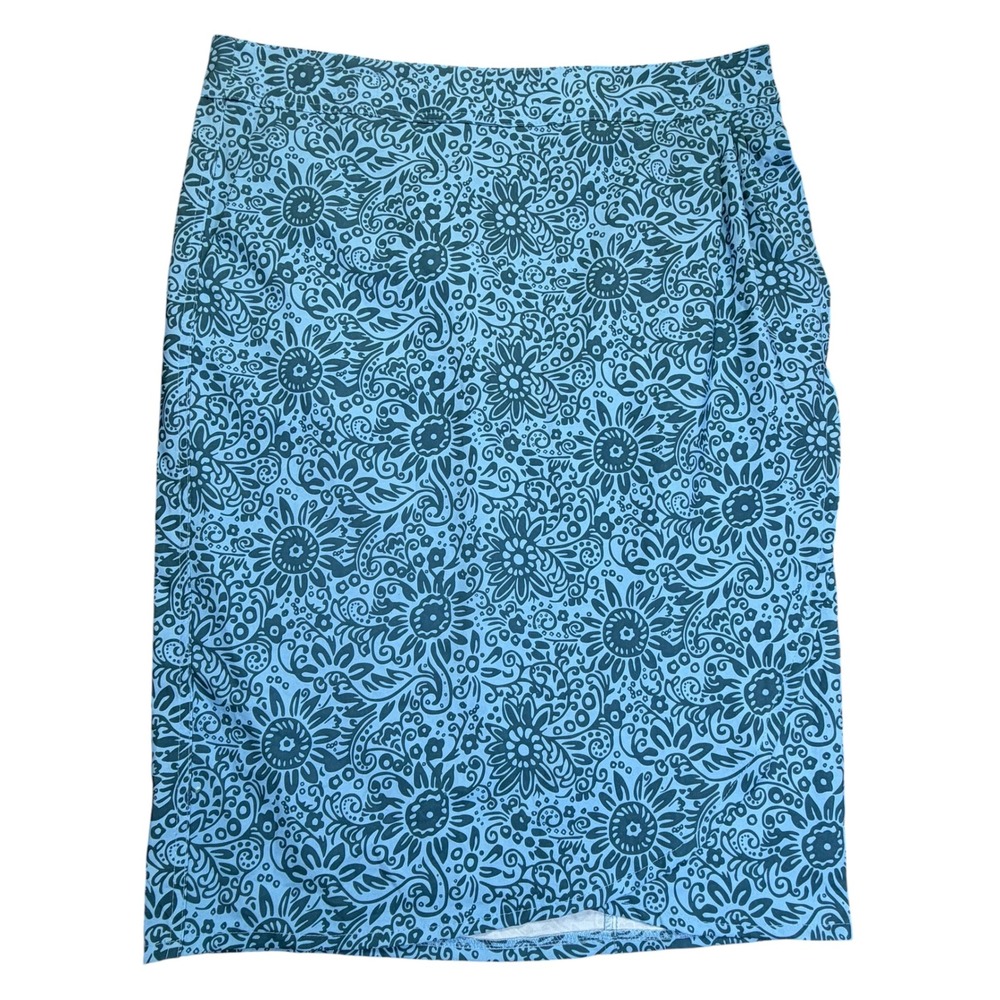 RipSkirt Hawaii  Blue Floral Wrap Skirt Women Sz L Knee Length 3 EUC